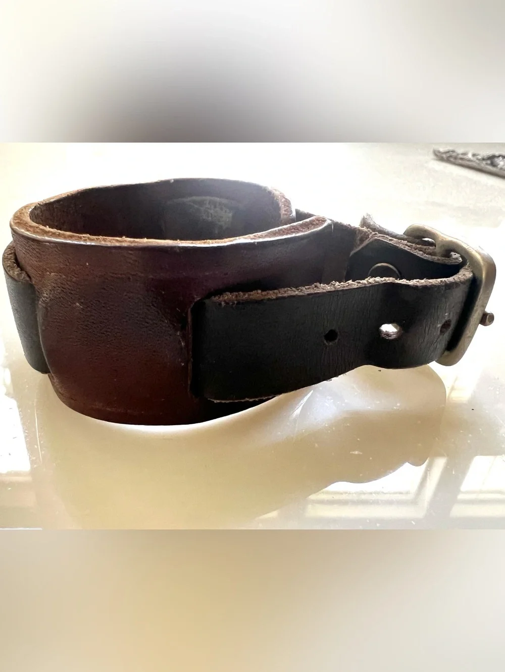 Men's Leather Wrist Cuff Bracelet - Brown